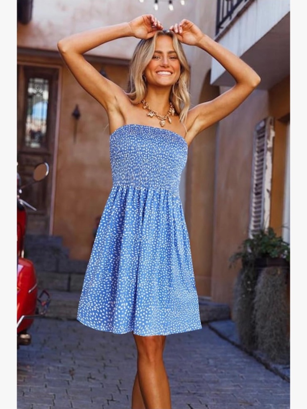 Blue Polka Dot Strapless Sundress Summer Dress Size Large